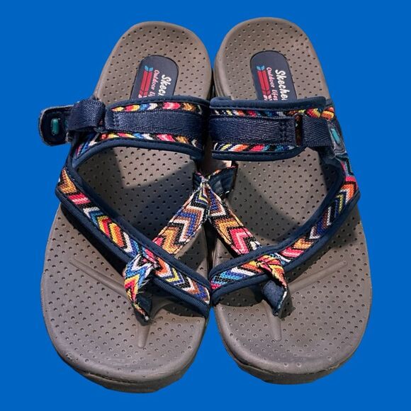 Skechers Reggae Blue Red Yellow Rasta Vegan Strap Sport Sandal 10 - Picture 2 of 7